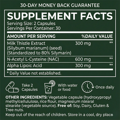 OxyEnergy Liver Support Capsules – Silymarin Milk Thistle 300mg + Vitamin C & Inositol – 90 Veg Capsules