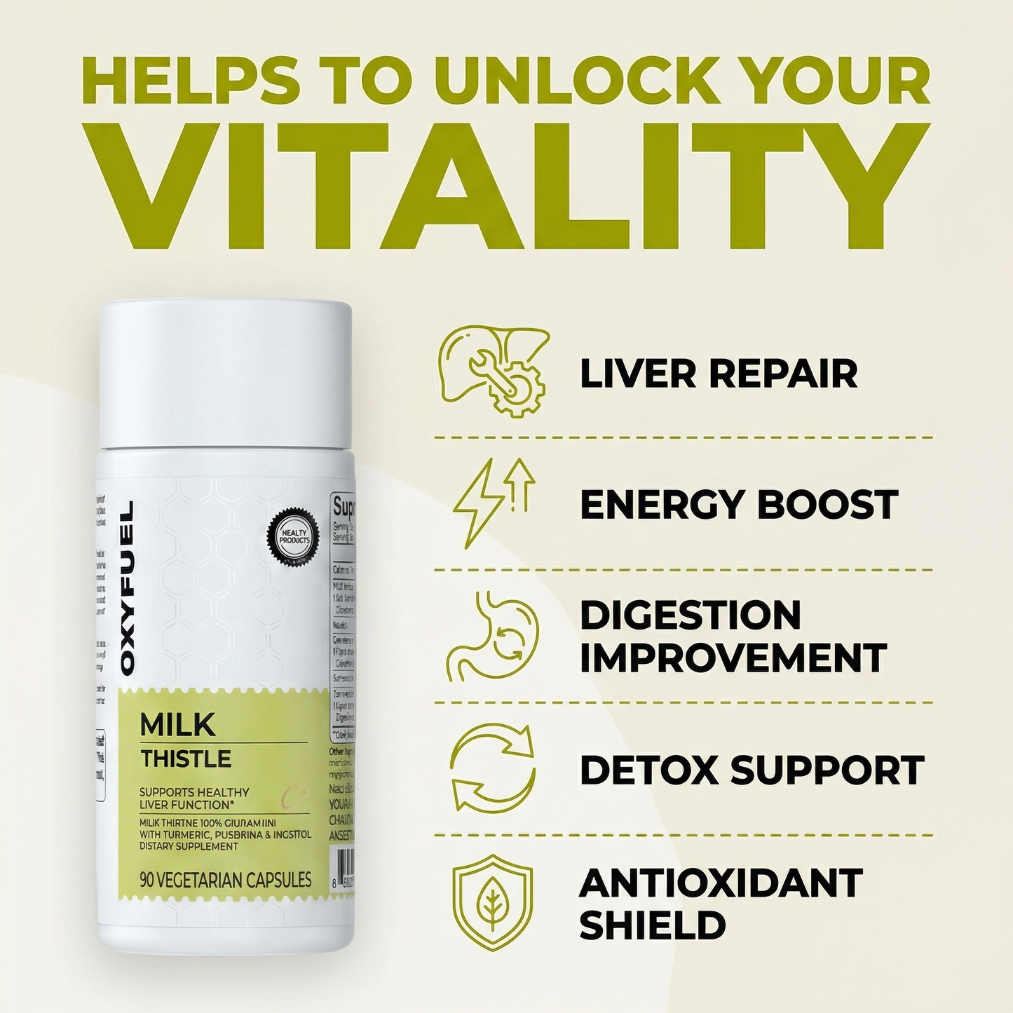 OxyEnergy Liver Support Capsules – Silymarin Milk Thistle 300mg + Vitamin C & Inositol – 90 Veg Capsules